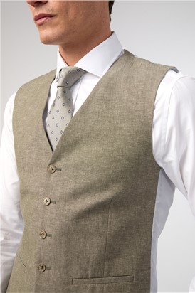  Slim Fit Sage Linen Waistcoat