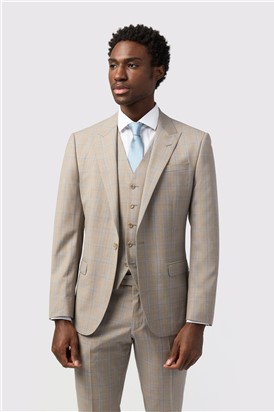  Tailored Fit Italian Oatmeal Blue Check Trousers