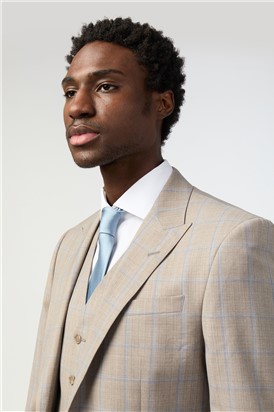 Tailored Fit Italian Oatmeal Blue Check Trousers