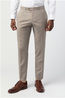  Tailored Fit Italian Oatmeal Blue Check Trousers