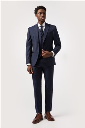  Tailored Fit Performance Navy Stripe Suit