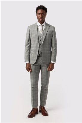  Tailored Fit Cool Grey Windowpane Check Waistcoat