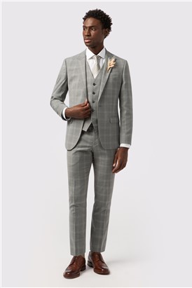  Tailored Fit Cool Grey Windowpane Check Waistcoat