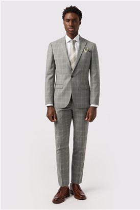  Tailored Fit Cool Grey Windowpane Check Waistcoat