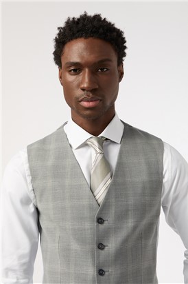  Tailored Fit Cool Grey Windowpane Check Waistcoat