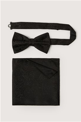  Black Tonal Paisley Bow Tie