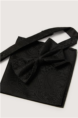  Black Tonal Paisley Bow Tie