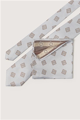  Light Blue Medallion Silk Pocket Square