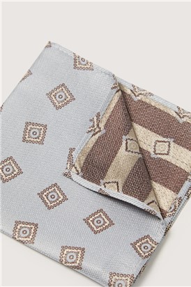  Light Blue Medallion Silk Pocket Square