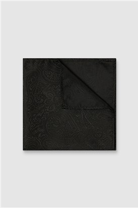  Black Tonal Paisley Pocket Sqaure
