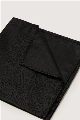  Black Tonal Paisley Pocket Sqaure