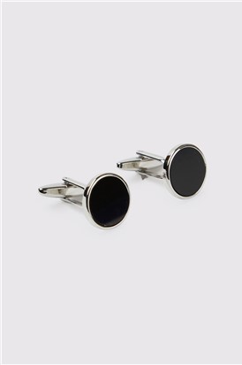  Silver Onyx Round Cufflinks