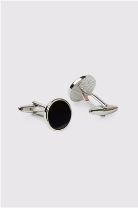  Silver Onyx Round Cufflinks