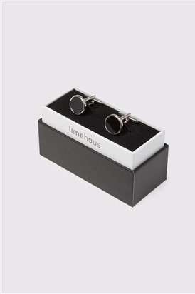  Silver Onyx Round Cufflinks