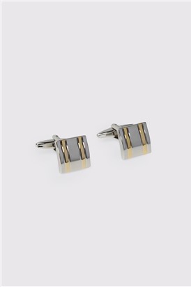  Silver Square Curved Line Cufflinks