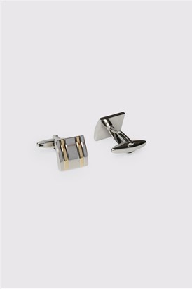  Silver Square Curved Line Cufflinks