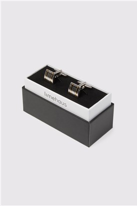  Silver Square Curved Line Cufflinks