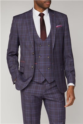  Purple Check Double Breasted Waistcoat