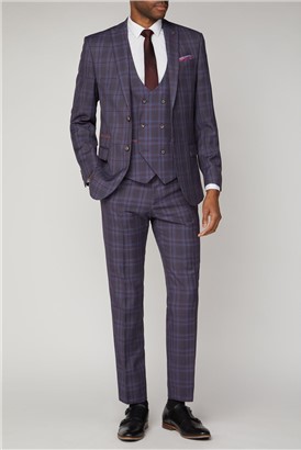  Purple Check Double Breasted Waistcoat