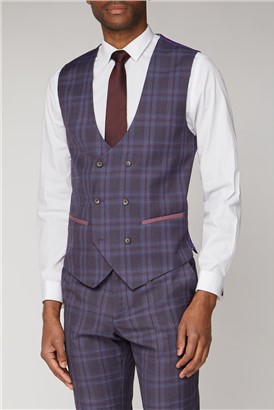  Purple Check Double Breasted Waistcoat