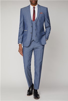  Blue Textured Slim Fit Two Piece Suit