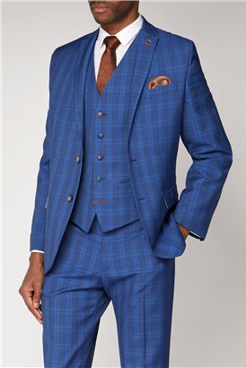  Blue Check Slim Fit Waistcoat