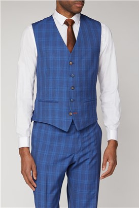  Blue Check Slim Fit Waistcoat