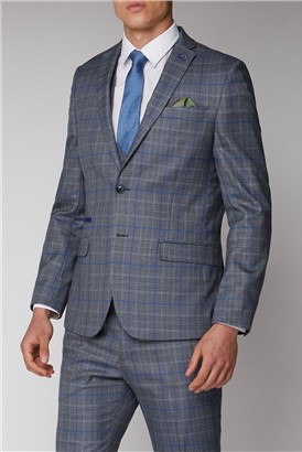  Grey and Blue Check Waistcoat