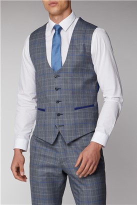  Grey and Blue Check Waistcoat