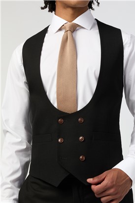  Slim Fit Black Texture Waistcoat