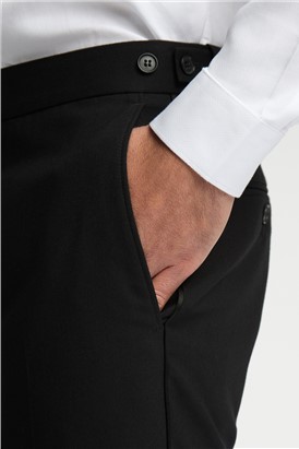  Slim Fit Black Dresswear Trousers with Satin Piping