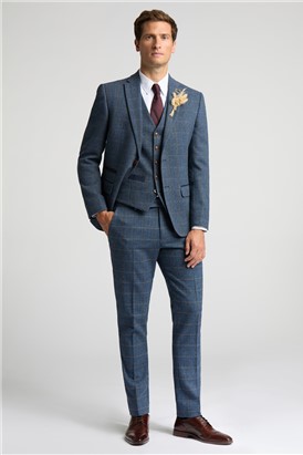  Slim Fit Lenox Denim and Tan Check Tweed Suit