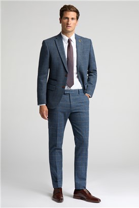  Slim Fit Lenox Denim and Tan Check Tweed Suit