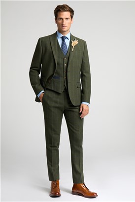  Slim Fit Hooper Green And Blue Check Tweed Waistcoat