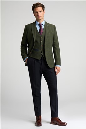  Slim Fit Hooper Green And Blue Check Tweed Suit