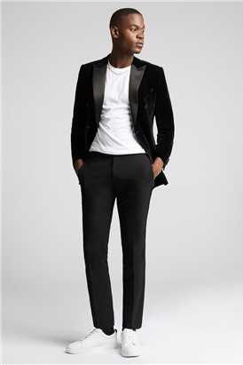  Slim Fit Black Velvet Double Breasted Jacket