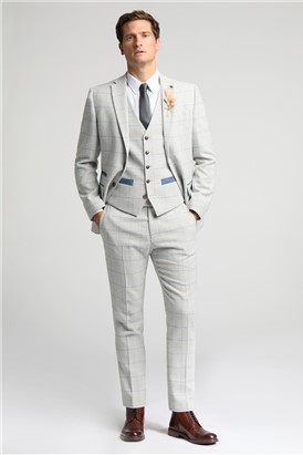  Slim Fit Taupe Check Tweed Suit