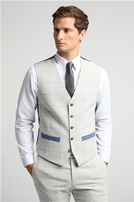  Slim Fit Powell Taupe Check Tweed Waistcoat