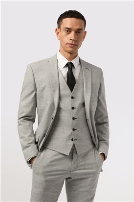  Slim Fit Grey Monochrome Check Suit