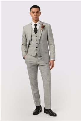  Slim Fit Grey Monochrome Check Suit