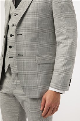  Slim Fit Grey Monochrome Check Suit