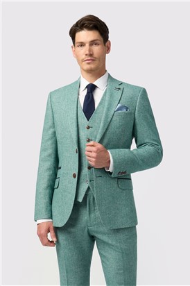 Slim Fit Green Herringbone Tweed Waistcoat