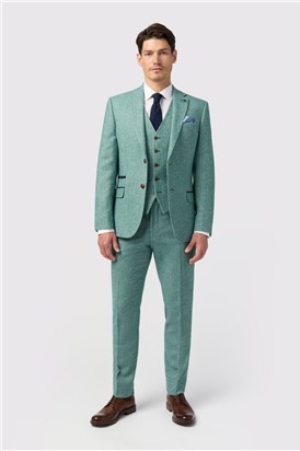  Slim Fit Green Herringbone Tweed Waistcoat