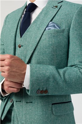  Slim Fit Green Herringbone Tweed Waistcoat