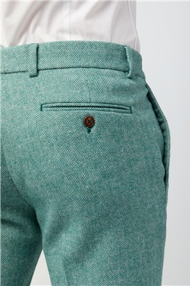 Slim Fit Green Herringbone Tweed Waistcoat