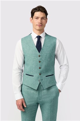  Slim Fit Green Herringbone Tweed Waistcoat