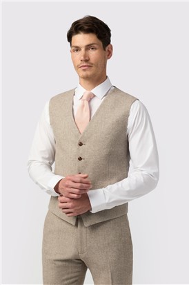  Slim Fit Taupe Tweed Waistcoat
