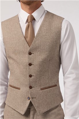  Slim Fit Taupe Tweed Waistcoat