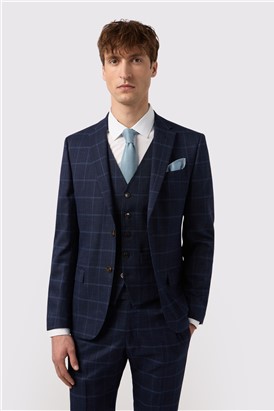  Slim Fit Blue Windowpane Check Trouser