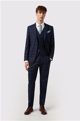  Slim Fit Blue Windowpane Check Trouser